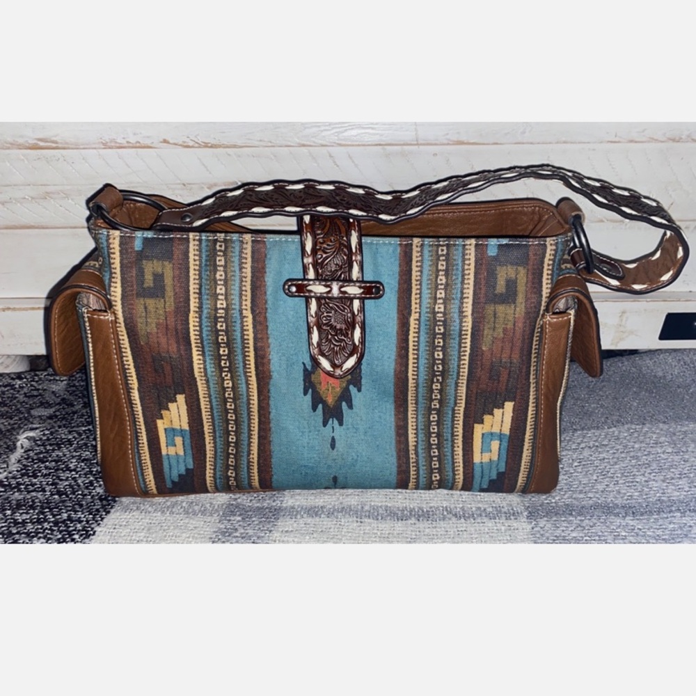 Nocona Concealed Carry Satchel Bag Handbag Western Brown Tooled Leather Strap